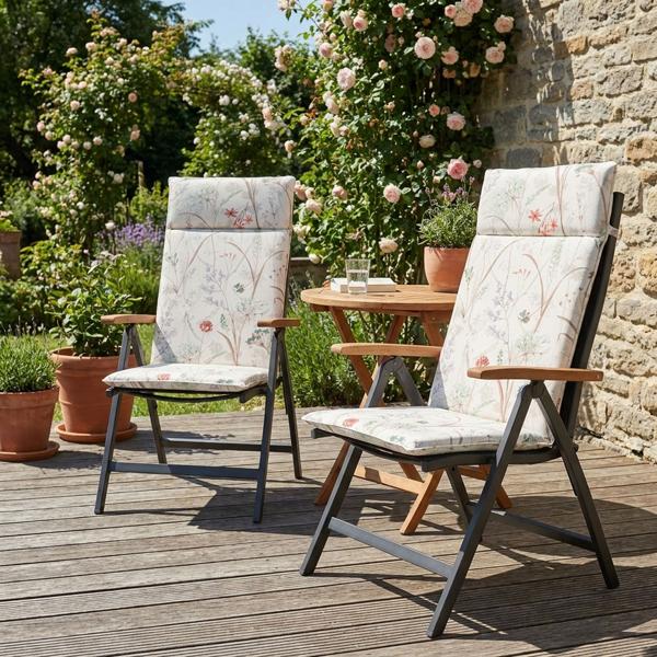 set di 2 lussuosi cuscini per schienale alto, cuscini per sedie da giardino idrorepellenti, motivo floreale bianco, 120 x 50 cm, morbidi e confortevoli per un relax ottimale