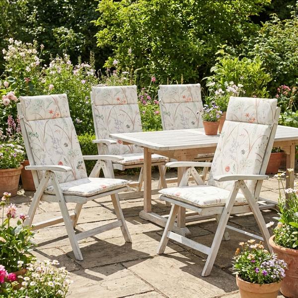 set di 4 lussuosi cuscini per schienale alto, cuscini per sedie da giardino idrorepellenti, motivo floreale bianco, 120 x 50 cm, morbidi e confortevoli per un relax ottimale