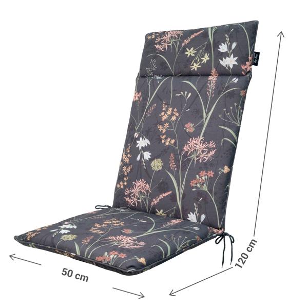 Lussuoso cuscino per schienale alto, cuscino per sedia da giardino idrorepellente, motivo floreale antracite, 120 x 50 cm, morbido e confortevole per un relax ottimale