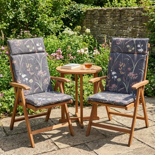 set di 2 lussuosi cuscini per schienale alto, cuscini per sedie da giardino idrorepellenti, motivo floreale antracite, 120 x 50 cm, morbidi e confortevoli per un relax ottimale