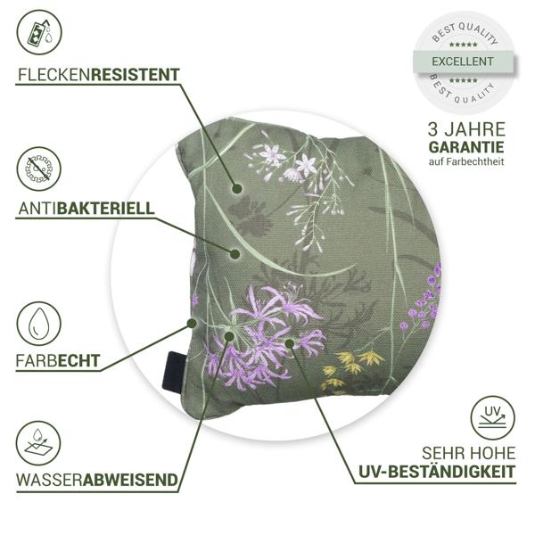 4er-Set Bequemes Deko-Kissen Outdoor, Blumenmuster grün, 30 x 50 x 10 cm, wetterfest, wasserabweisend & stilvoll für Garten, Terrasse & Balkon