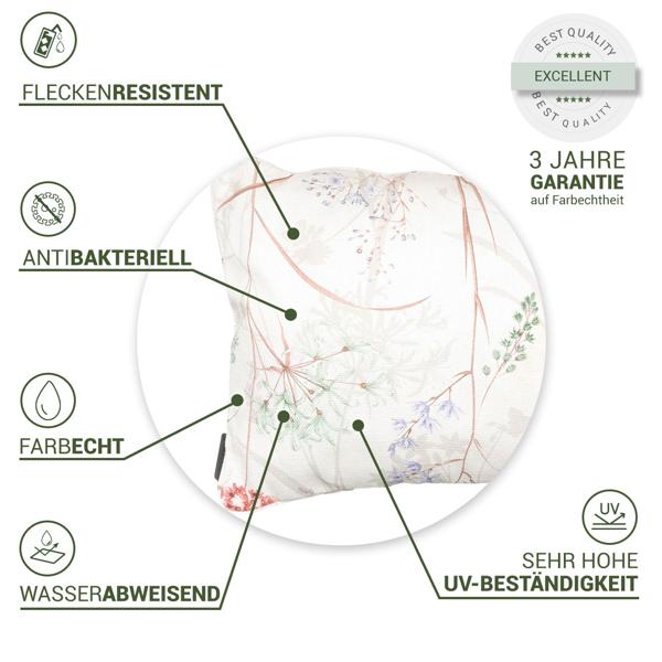 Bequemes Deko-Kissen Outdoor, Blumenmuster weiss, 30 x 50 x 10 cm, wetterfest, wasserabweisend & stilvoll für Garten, Terrasse & Balkon