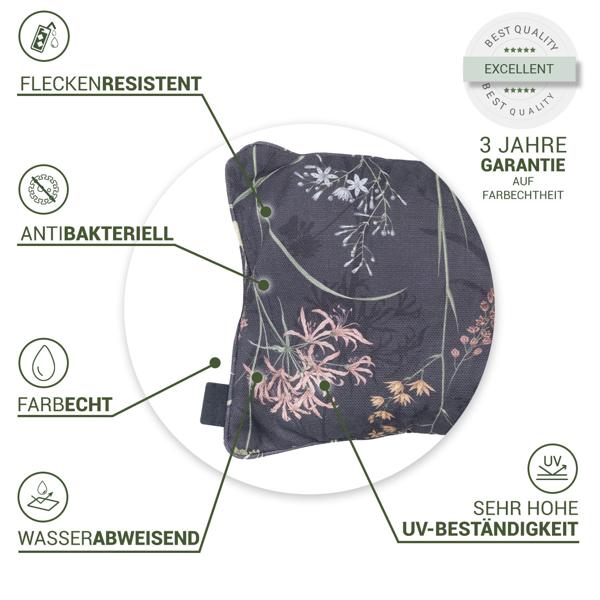Bequemes Deko-Kissen Outdoor, Blumenmuster anthrazit, 30 x 50 x 10 cm, wetterfest, wasserabweisend & stilvoll für Garten, Terrasse & Balkon
