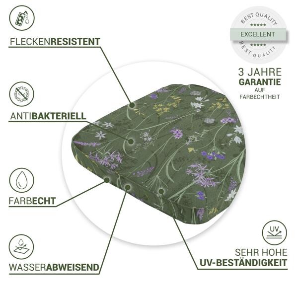 2er-Set Bequemes Stuhlkissen Outdoor, Blumenmuster grün, 48 x 48 cm, wetterfestes & wasserabweisend Sitzkissen, stilvoll für Garten, Terrasse & Balkon