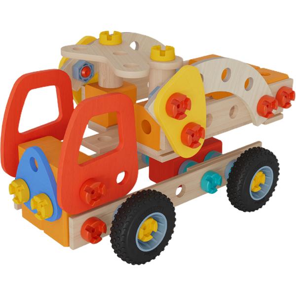 Feuerwehr Spielzeug 2in1 Set, 137 Teile, mit FSC Holz, nachhaltiges Konstruktionsspielzeug ab 5 Jahre - Kreatives Lernspielzeug