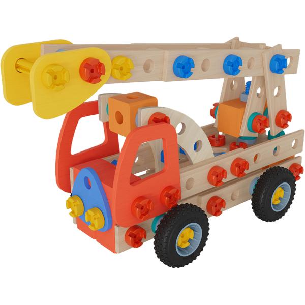 Feuerwehr Spielzeug 2in1 Set, 137 Teile, mit FSC Holz, nachhaltiges Konstruktionsspielzeug ab 5 Jahre - Kreatives Lernspielzeug