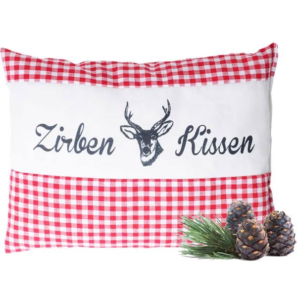 2er-Set Zirbenkissen Vichy Rot 26x19 cm, gefüllt mit 220g Natur Zirbenspäne, 100% Bio-Baumwolle Bezug, Aromatherapie Schlafkissen aus Deutschland