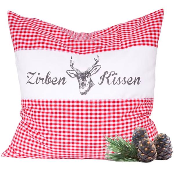 Zirbenkissen Vichy Rot 30x30 cm, gefüllt mit 350g Natur Zirbenspäne, 100% Bio-Baumwolle Bezug, Aromatherapie Schlafkissen aus Deutschland