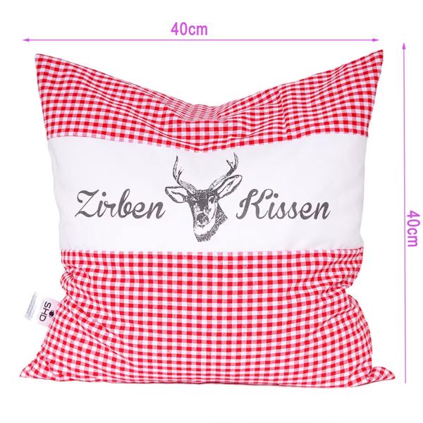 Zirbenkissen Vichy Rot 40x40 cm, gefüllt mit 450g Natur Zirbenspäne, 100% Bio-Baumwolle Bezug, Aromatherapie Schlafkissen aus Deutschland