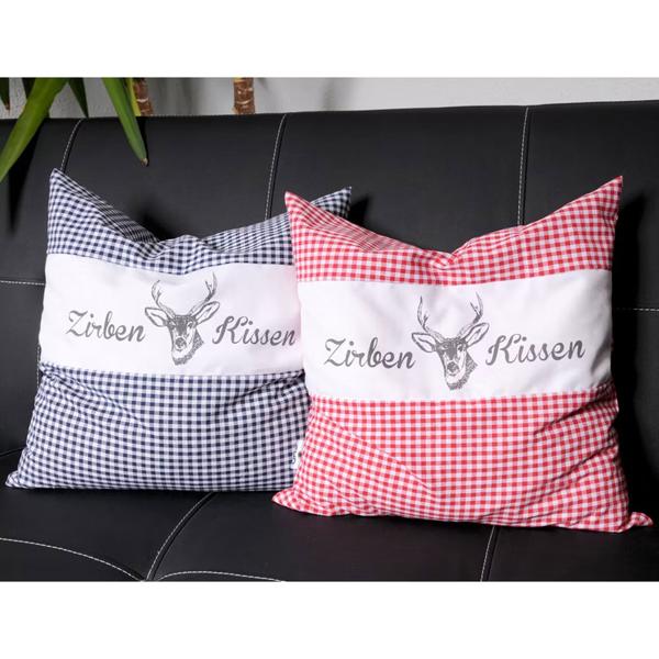 2er-Set Zirbenkissen Vichy Rot 40x40 cm, gefüllt mit 450g Natur Zirbenspäne, 100% Bio-Baumwolle Bezug, Aromatherapie Schlafkissen aus Deutschland