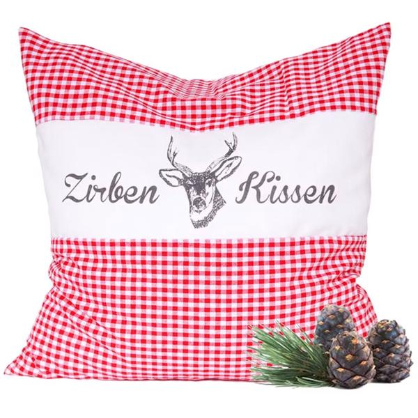 2er-Set Zirbenkissen Vichy Rot 40x40 cm, gefüllt mit 450g Natur Zirbenspäne, 100% Bio-Baumwolle Bezug, Aromatherapie Schlafkissen aus Deutschland