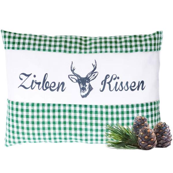 2er-Set Zirbenkissen Vichy Grün 26x19 cm, gefüllt mit 220g Natur Zirbenspäne, 100% Bio-Baumwolle Bezug, Aromatherapie Schlafkissen aus Deutschland
