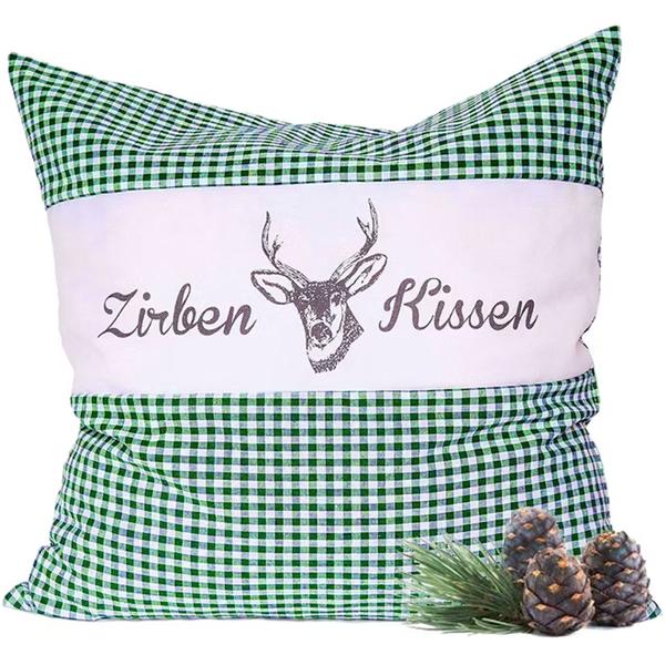 Zirbenkissen Vichy Grün 40x40 cm, gefüllt mit 450g Natur Zirbenspäne, 100% Bio-Baumwolle Bezug, Aromatherapie Schlafkissen aus Deutschland