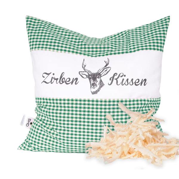 Zirbenkissen Vichy Grün 40x40 cm, gefüllt mit 450g Natur Zirbenspäne, 100% Bio-Baumwolle Bezug, Aromatherapie Schlafkissen aus Deutschland
