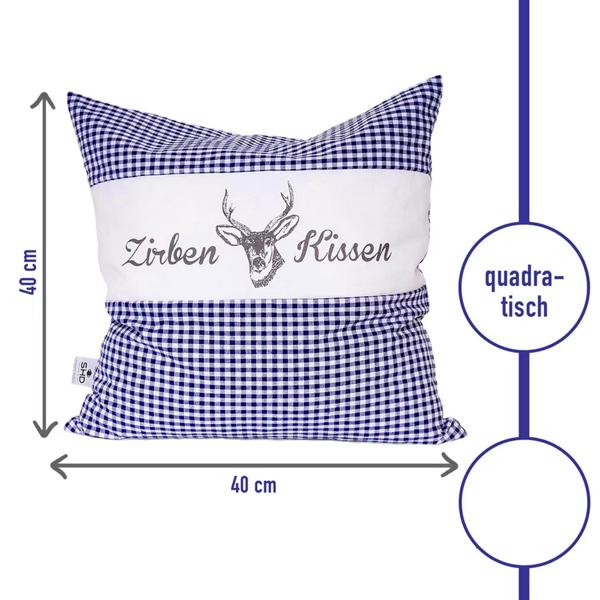 2er-Set Zirbenkissen Vichy Blau 40x40 cm, gefüllt mit 450g Natur Zirbenspäne, 100% Bio-Baumwolle Bezug, Aromatherapie Schlafkissen aus Deutschland