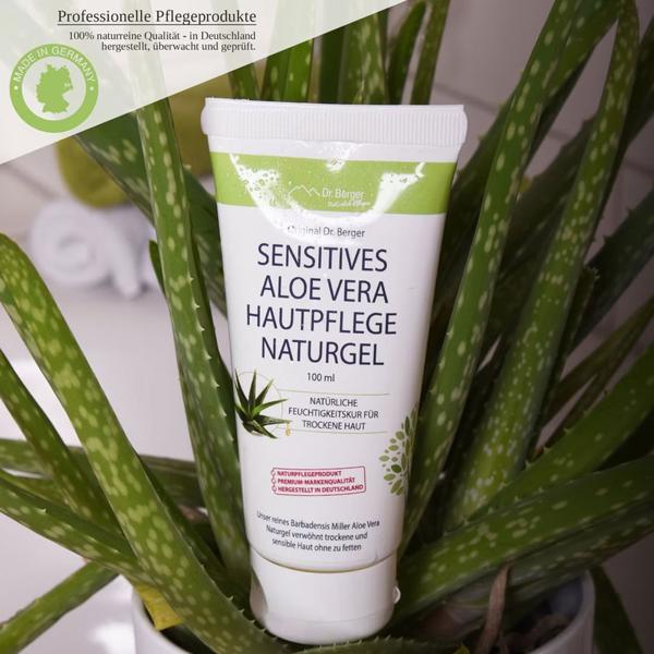 Sensitives Aloe Vera Gel 100ml – 98,3% reiner Natursaft Barbadensis Miller – Natürliche Feuchtigkeitspflege ohne zu fetten für Gesicht & Körper