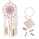 Traumfänger Bastelset zum Selbermachen - Kreatives Komplett-Set mit Anleitung, Garn, Federn & Holzperlen - Rosa, 60cm - Für Fenster & Deko