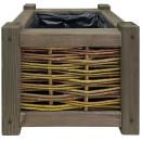 Bac à fleurs en rotin et bois, bac à plantes avec film intérieur, marron, 40 x 40 x 40 cm